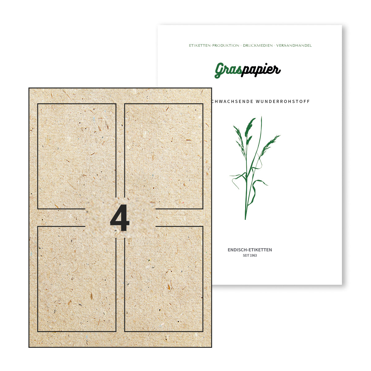 Graspapier-Etiketten 90x120 mm, 4 pro A4-Bogen