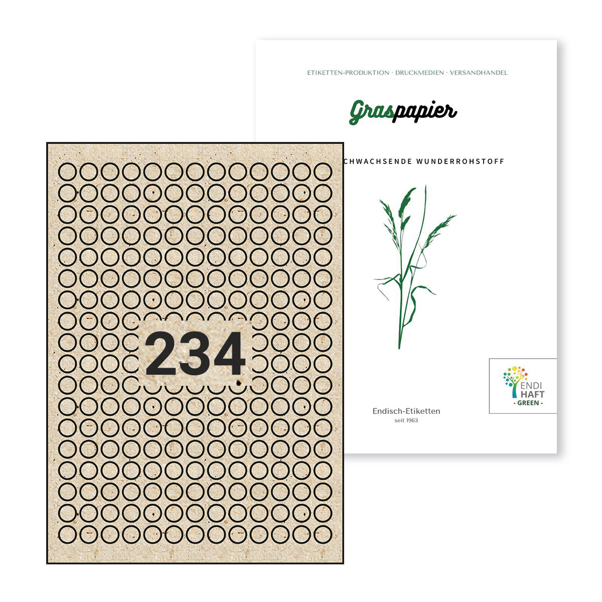 ENDI-HAFT Graspapier Etiketten, 12 mm rund auf DIN A4 Bögen