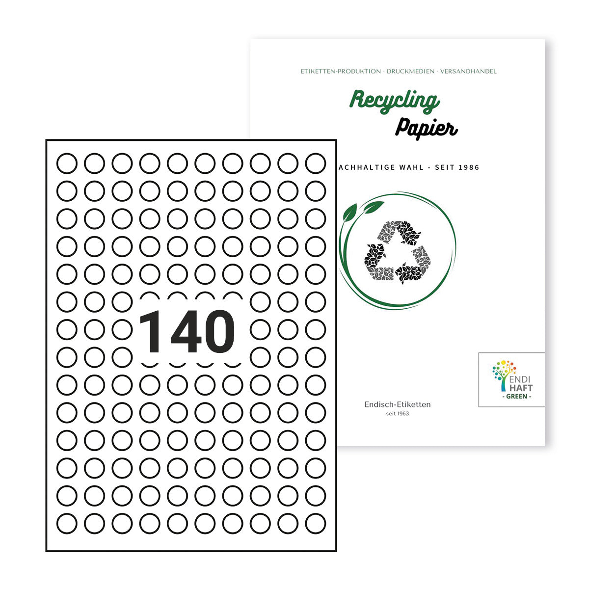 Recycling Etiketten, 14 mm rund auf DIN A4 Bögen