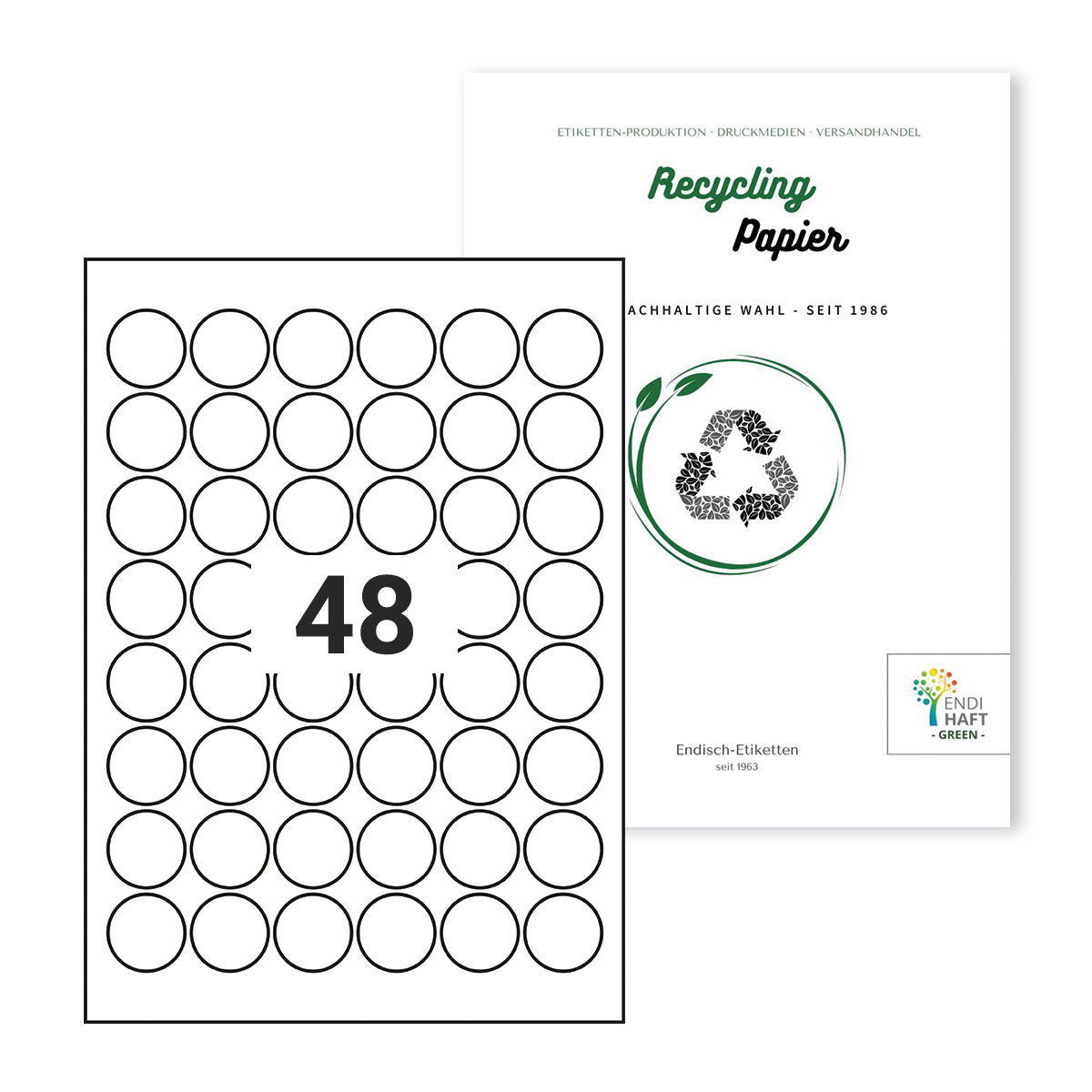 Recycling Etiketten, 30 mm rund auf DIN A4 Bögen