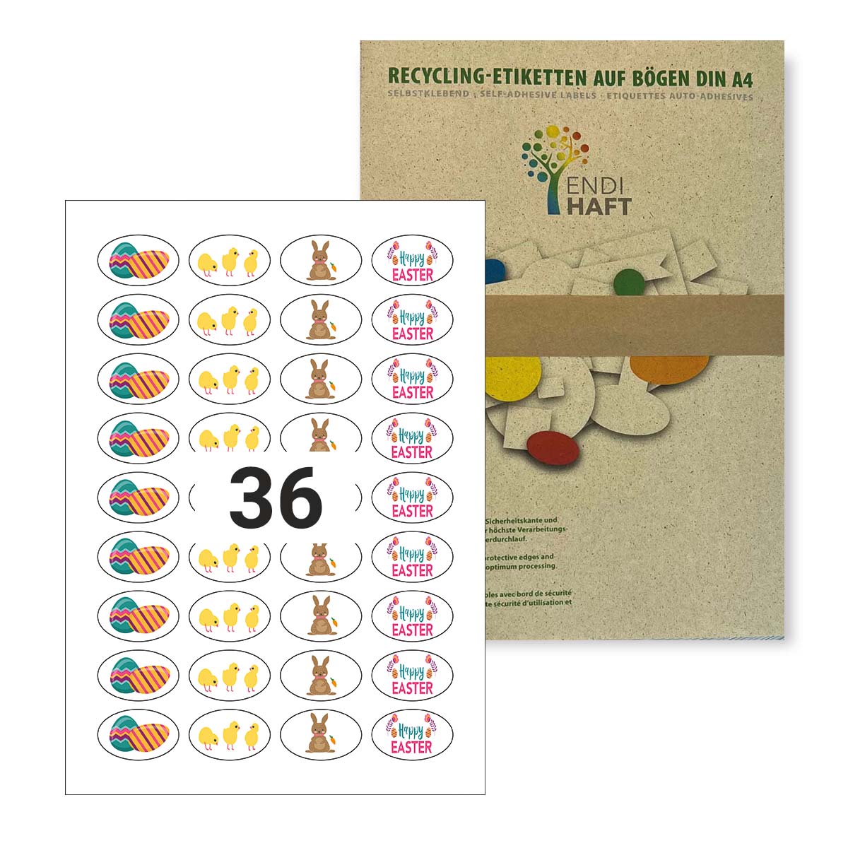 Bedruckte Etiketten für Ostern, 40,6 x 25,4 mm oval, 4 verschiedene Motive auf DIN A4 Bögen