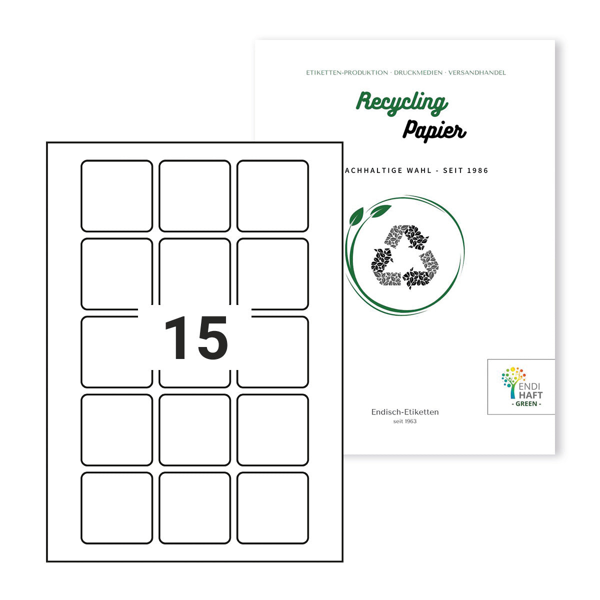 Recycling Etiketten, 50x50 mm auf DIN A4 Bögen