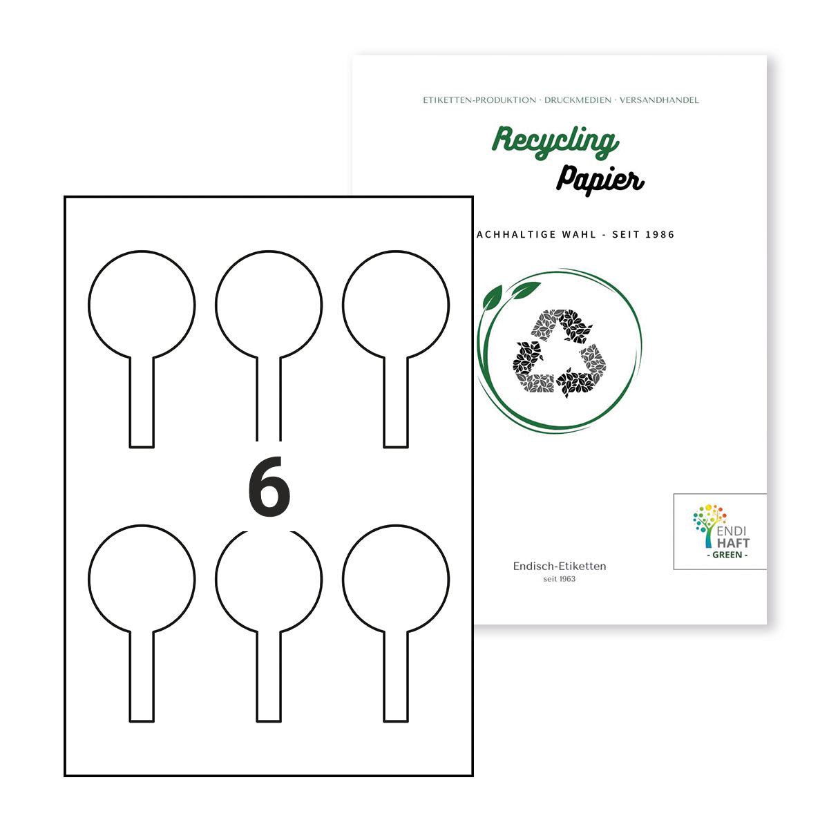 Recyclingetiketten Ø 55x100/12 mm Siegeletikett auf A4 Bögen