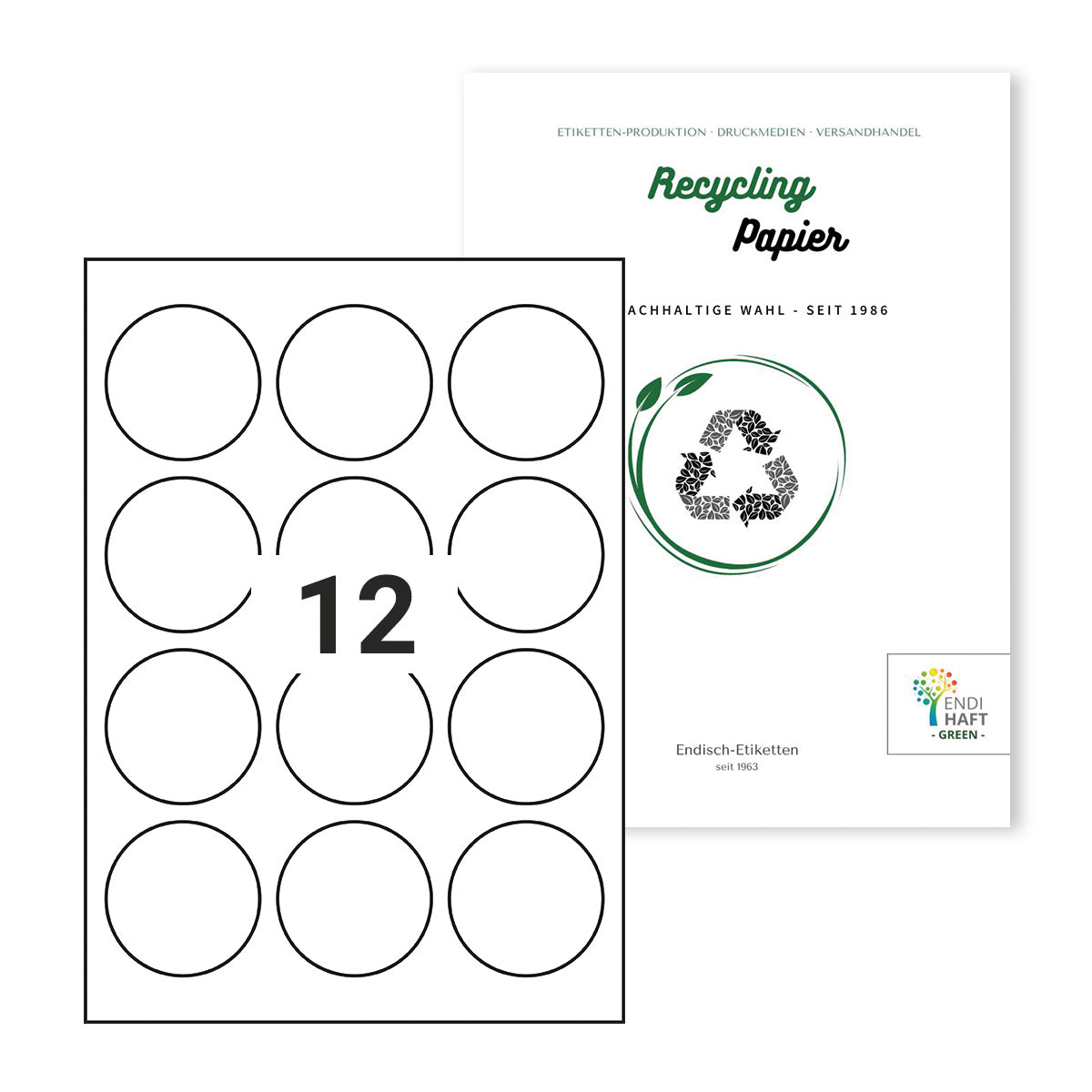 Recycling Etiketten, 60 mm rund auf DIN A4 Bögen
