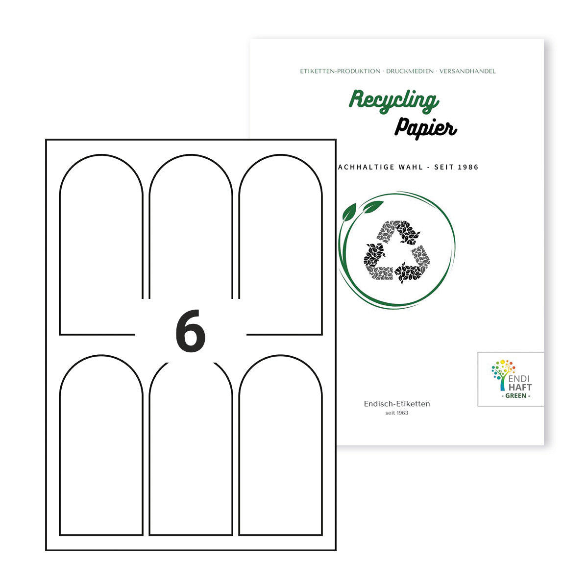 Recycling Etiketten, 60x130 mm Rundbogen auf DIN A4 Bögen