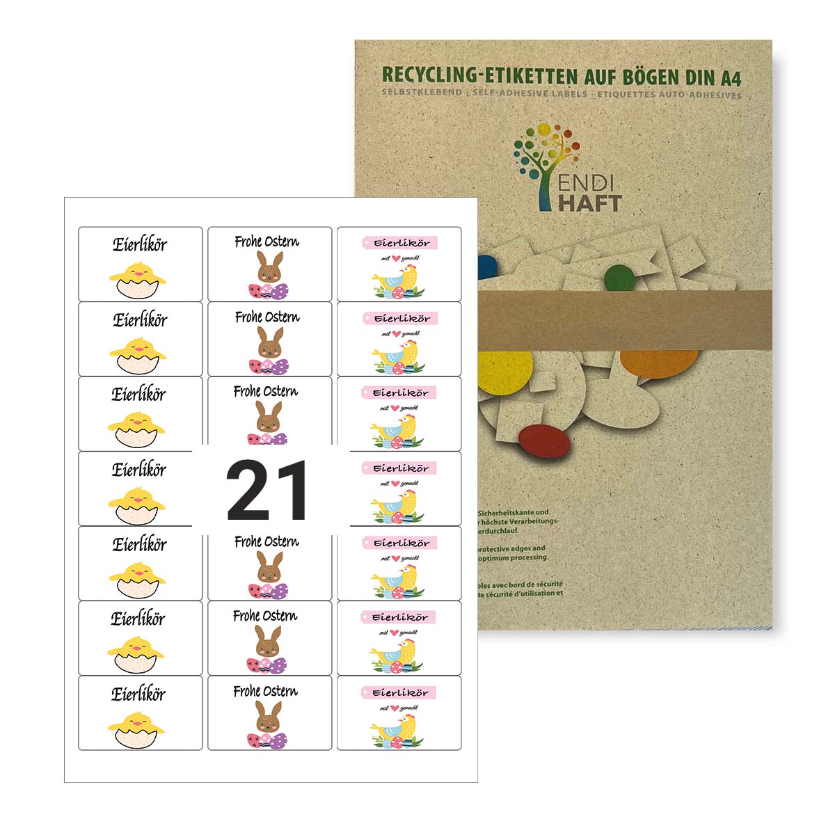 Bedruckte Etiketten für Ostern, 63,5x38,1 mm, 3 verschiedene Motive auf DIN A4 Bögen