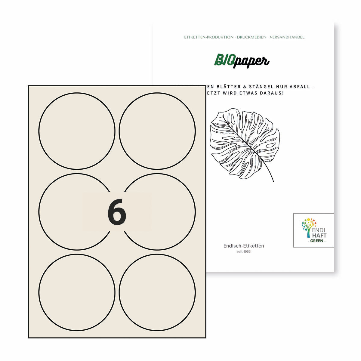 BIOpaper Natural, 90 mm rund, Sonderanfertigung, auf DIN A4 Bögen