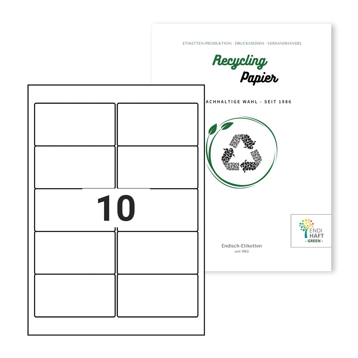 Recycling Etiketten, 96x50,8 mm auf DIN A4 Bögen