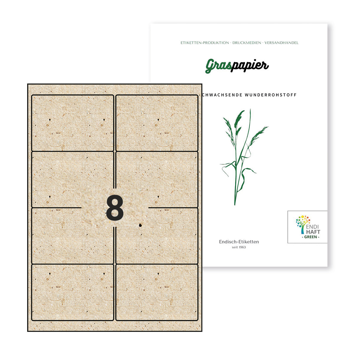 ENDI-HAFT Graspapier Etiketten, 99,1x67,7 mm auf DIN A4 Bögen