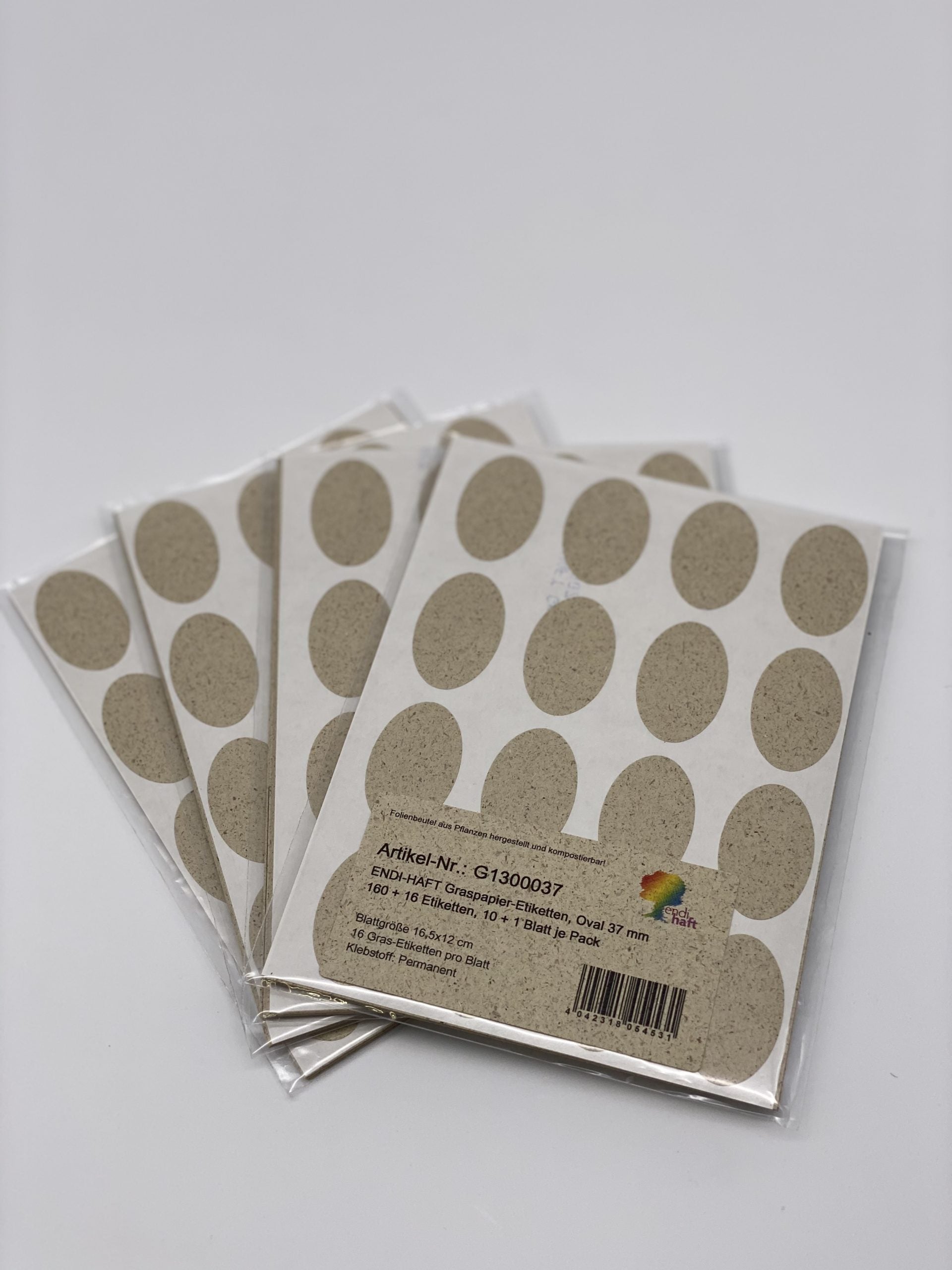 ENDI-HAFT Graspapier-Etiketten, Oval 37x23 mm auf 165x120 mm Bögen