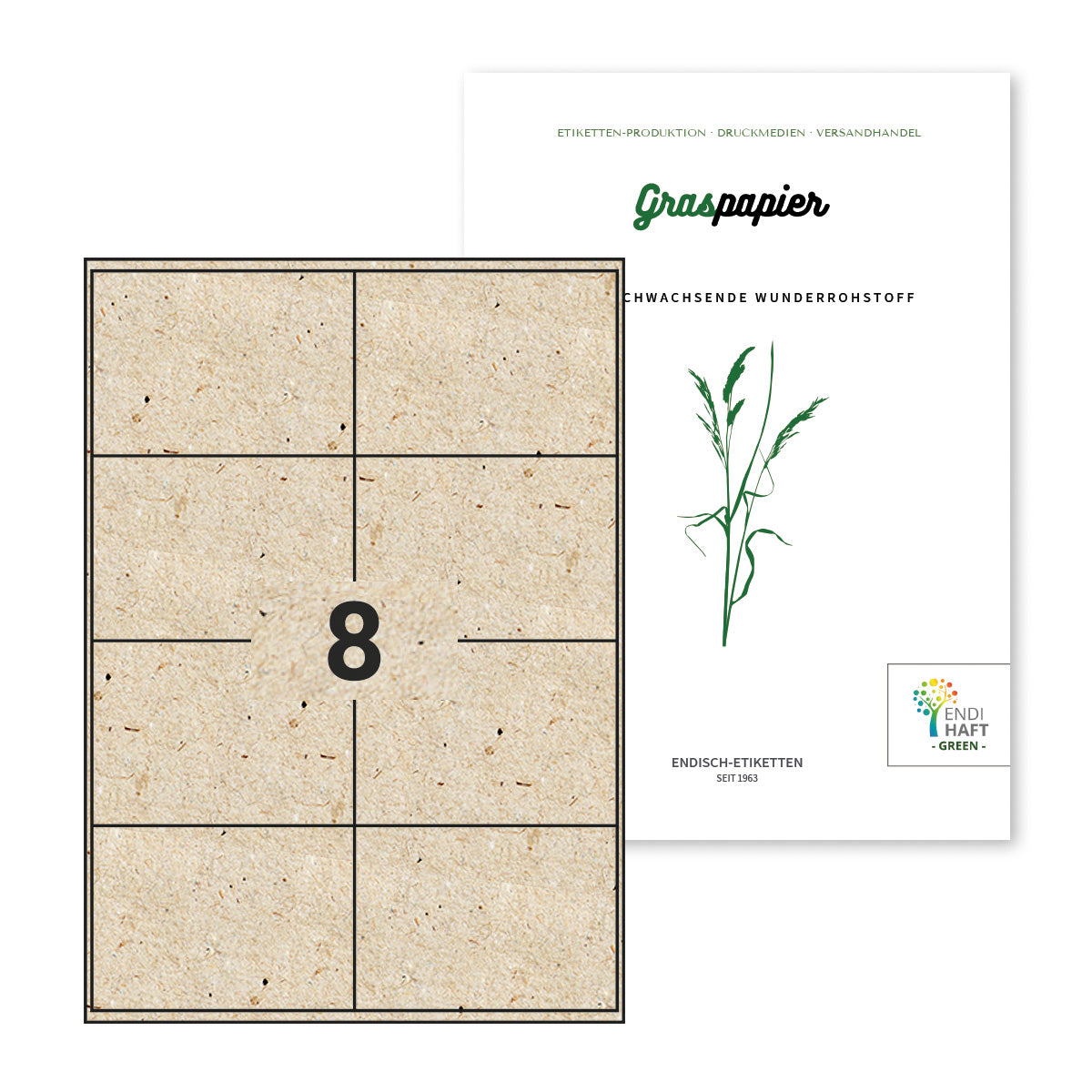 ENDI-HAFT Graspapier Etiketten, 102,5x72 mm auf DIN A4 Bögen
