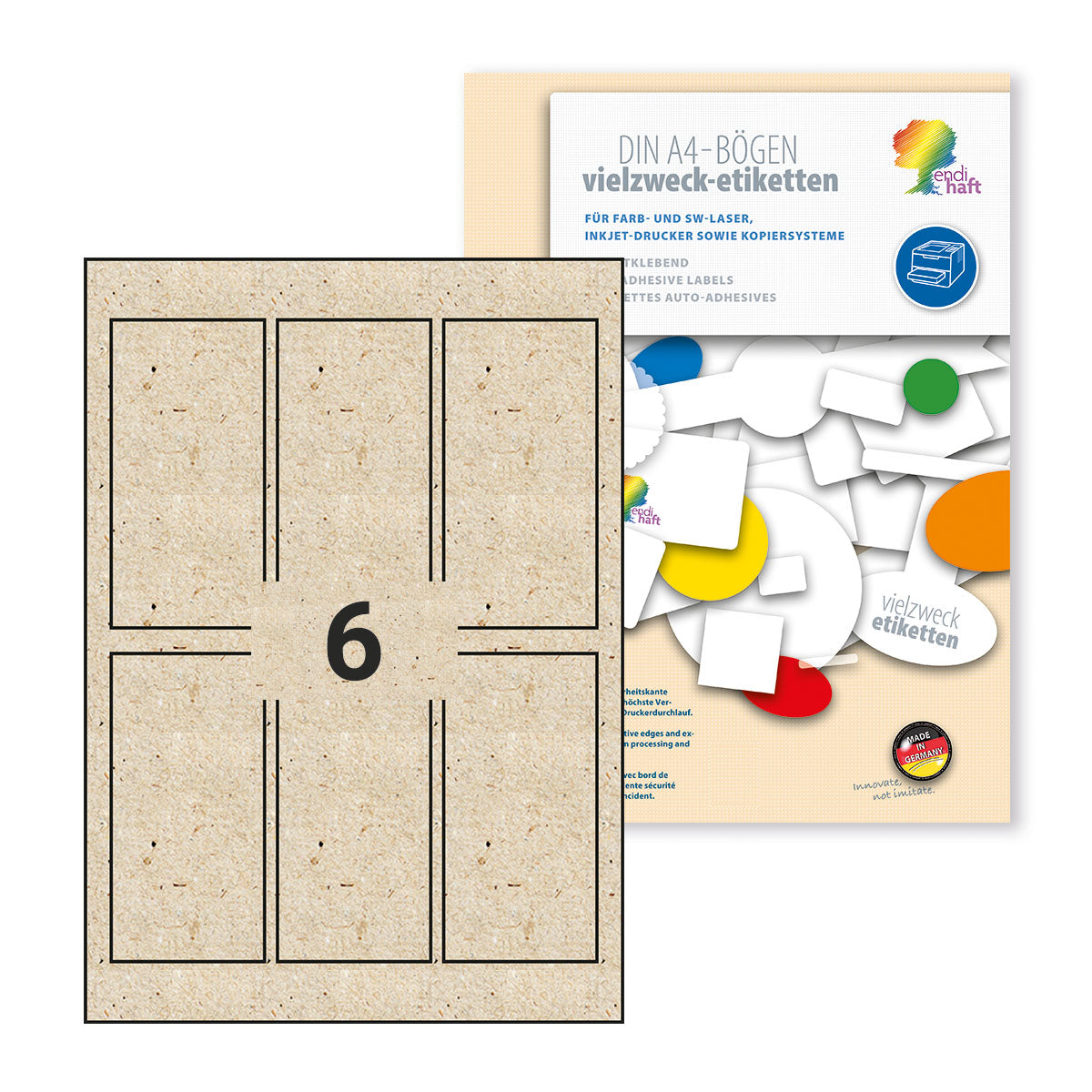ENDI-HAFT Graspapier Etiketten, 60x120 mm auf DIN A4 Bögen