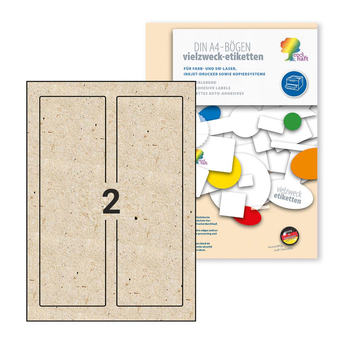 ENDI-HAFT Graspapier Etiketten, 82x260 mm auf DIN A4 Bögen