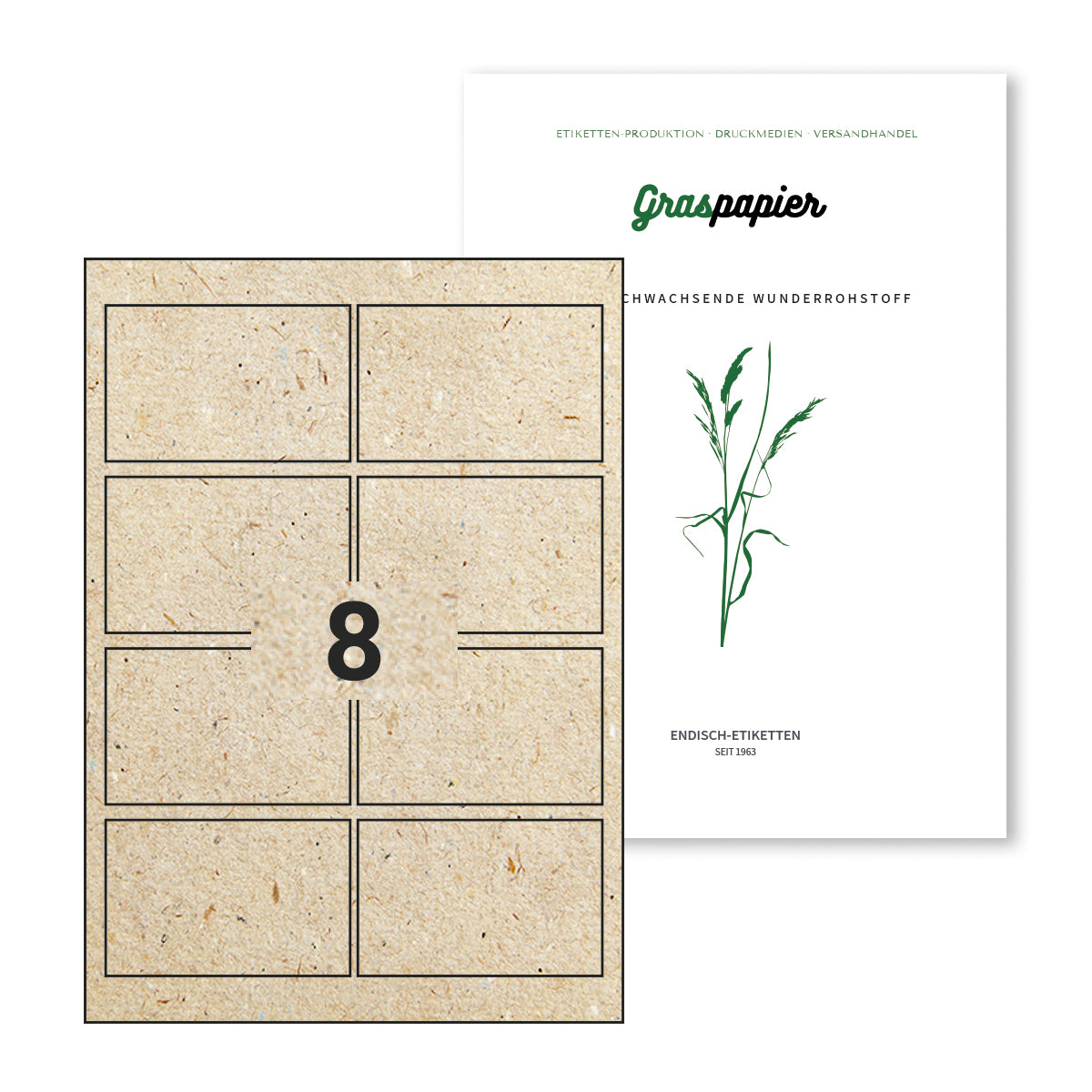 Graspapier-Etiketten 95x60 mm, 8 pro A4-Bogen